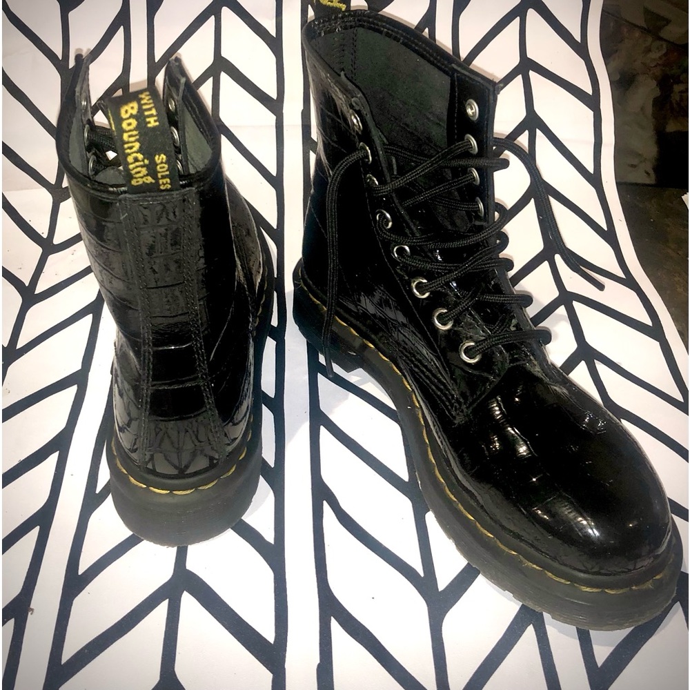 1460 PATENT LEATHER CROCODILE PRINT BOOTS